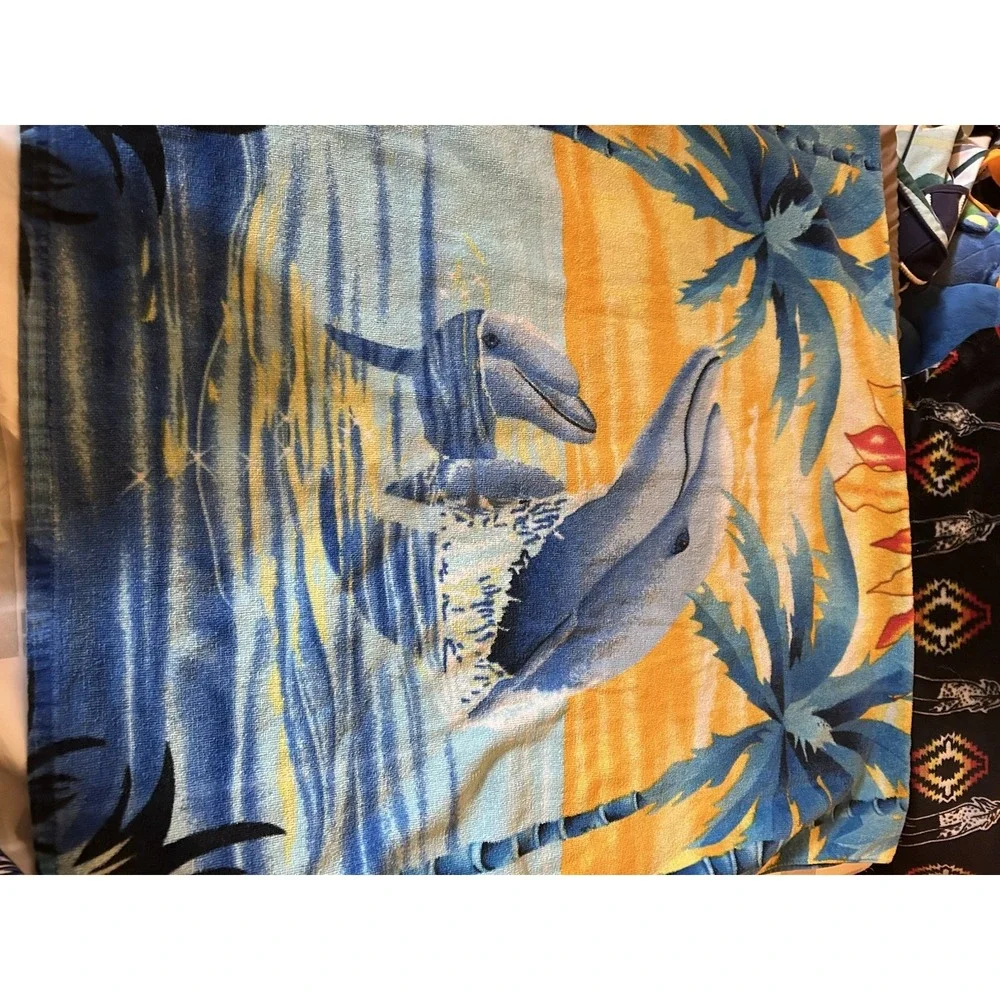 Bahamas Souvenir Beach Towel Sun‎ Moon Dolphin Palm Trees Tropical Ocean